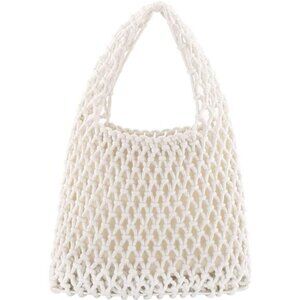 Women Mini Clutch Handbag Tote Cotton Crochet Bucket  Drawstring Beach Woven